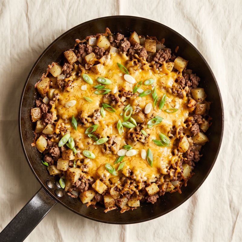 Cheesy Ground Beef & Potato Skillet