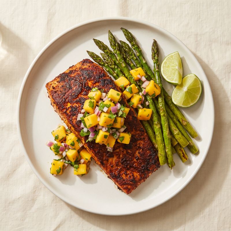 Blackened Salmon with Mango Salsa & Asparagus