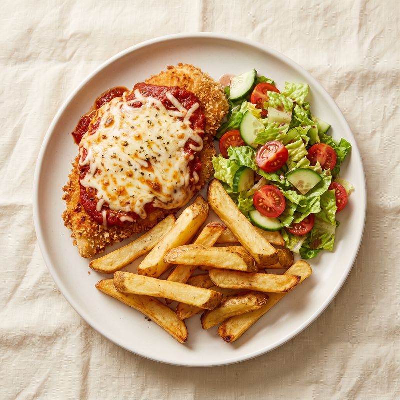 Chicken Parmi with Chips & Salad