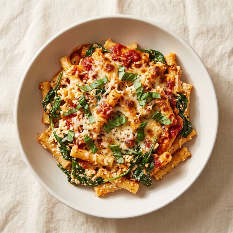 Cottage Cheese Baked Ziti with Spinach