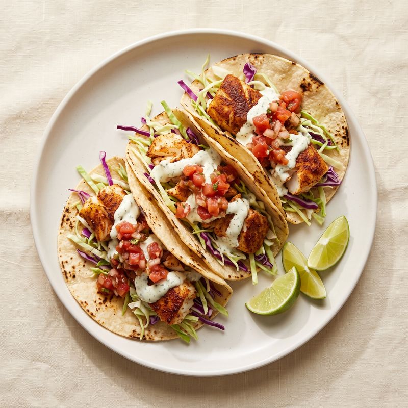 Fish Tacos with Lime Crema Slaw