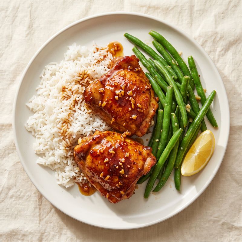 Honey Garlic Chicken Thighs with Rice & Green Beans