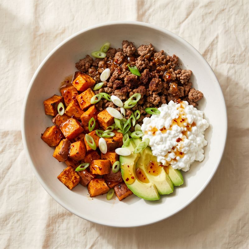 Hot Honey Beef & Sweet Potato Bowls with Cottage Cheese