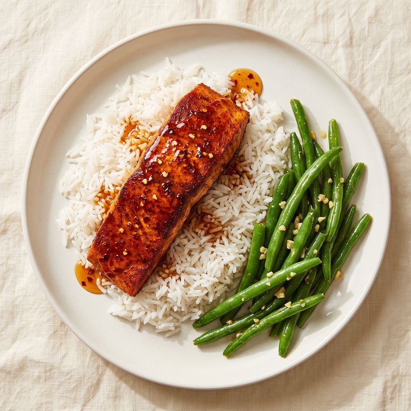 Hot Honey Salmon with Rice & Garlicky Green Beans