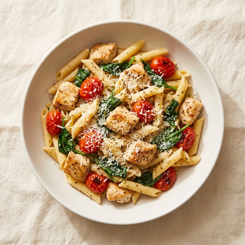 Lemon Garlic Chicken Pasta with Spinach & Tomatoes